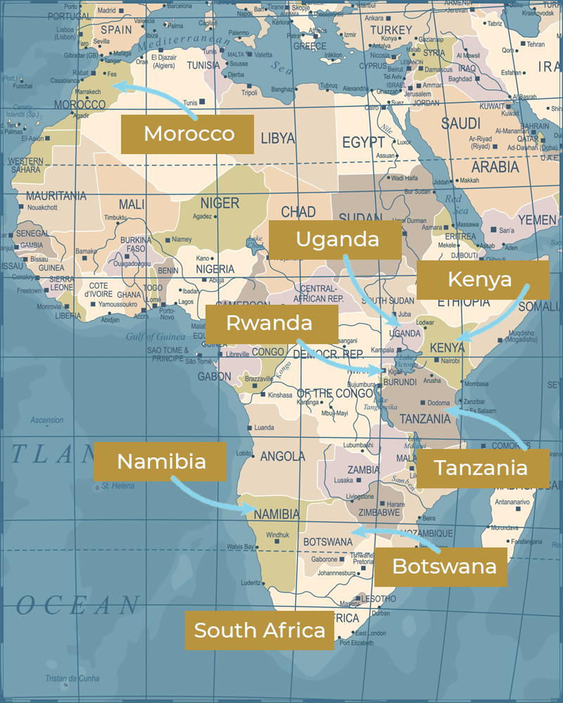 Adventure Seekers Map of travel destinations in Africa