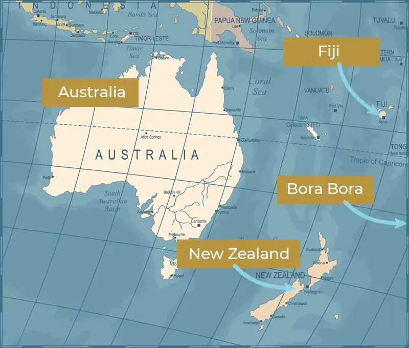 Map of Oceania, Austalia , New Zealand, and the South Pacific